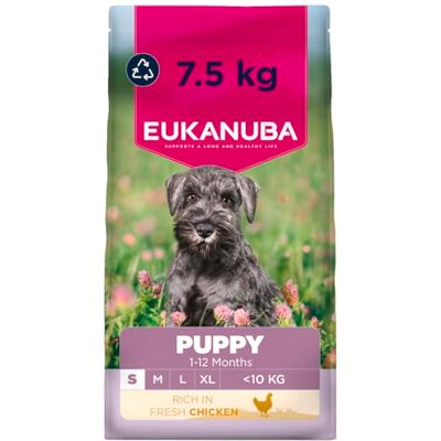 Eukanuba Puppyvoer met verse kip voor kleine rassen, premium droogvoer voor junior honden, 7,5 kg Eukanuba Puppyvoer met verse kip voor kleine rassen, premium droogvoer voor junior honden, 7,5 kg