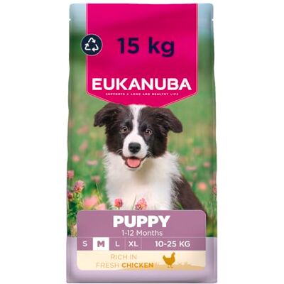 Eukanuba Puppyvoer met verse kip voor middelgrote rassen, premium droogvoer voor junior honden, 15 kg Eukanuba Puppyvoer met verse kip voor middelgrote rassen, premium droogvoer voor junior honden, 15 kg