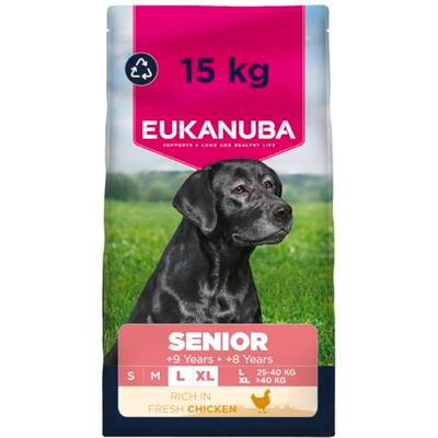 Eukanuba Senior Hondenvoer met verse kip voor grote rassen, premium droogvoer voor oudere honden, 15 kg Eukanuba Senior Hondenvoer met verse kip voor grote rassen, premium droogvoer voor oudere honden, 15 kg