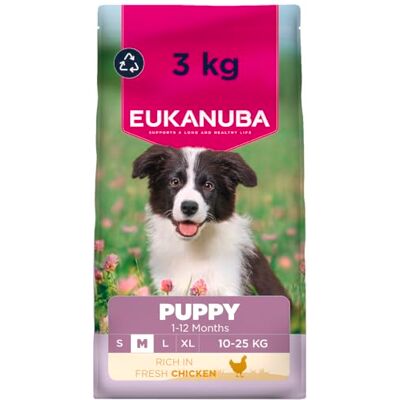 Eukanuba Puppyvoer met verse kip voor middelgrote rassen, premium droogvoer voor junior honden, 3 kg Eukanuba Puppyvoer met verse kip voor middelgrote rassen, premium droogvoer voor junior honden, 3 kg