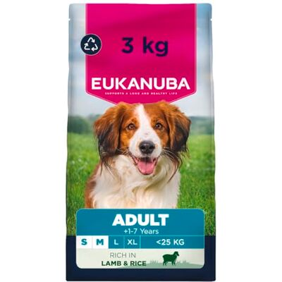 Eukanuba Hondenvoer Droog met lam & rijst voor kleine en middelgrote rassen – premium droogvoer voor volwassen honden, 3 kg Eukanuba Hondenvoer Droog met lam & rijst voor kleine en middelgrote rassen – premium droogvoer voor volwassen honden, 3 kg