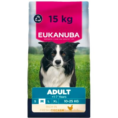 Eukanuba Hondenvoer Droog met verse kip voor middelgrote rassen, premium droogvoer voor volwassen honden, 15 kg Eukanuba Hondenvoer Droog met verse kip voor middelgrote rassen, premium droogvoer voor volwassen honden, 15 kg