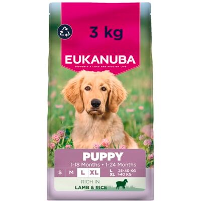Eukanuba Puppyvoer met lam & rijst voor grote rassen – premium droogvoer voor junior honden, 3 kg Eukanuba Puppyvoer met lam & rijst voor grote rassen – premium droogvoer voor junior honden, 3 kg