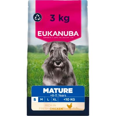 Eukanuba Hondenvoer Droog met verse kip voor kleine rassen, premium droogvoer voor wat oudere honden, 3 kg Eukanuba Hondenvoer Droog met verse kip voor kleine rassen, premium droogvoer voor wat oudere honden, 3 kg