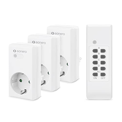 Sonero draadloze contactdoosset: 3x draadloze contactdoos en 1x draadloze afstandsbediening, 1100 watt, max. 30m bereik, indoor, wit