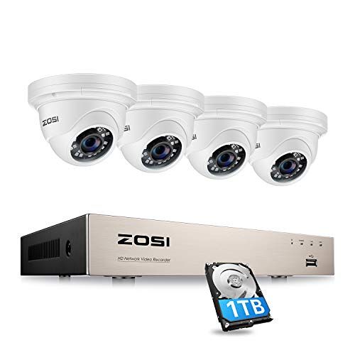 ZOSI 5MP POE Videobewakingssysteem met 4x 5MP Dome IP POE Camera en 8CH H.265+ 5MP NVR Recorder met 1TB Harde Schijf voor Bewaking Thuis