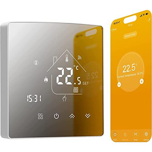 BEOK CONTROLS Beok WIFI Verwarmingsthermostaat, Tuya Slimme Thermostaat Touchscreen Verwarmingsthermostaat Kamerthermostaat Intelligente voor Gasboiler Vloerverwarming Compatibel Alexa Google 3A