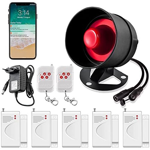 TOWODE Wifi-alarmsysteem voor thuis, waterdicht, 125 dB, luid sirene, alarminstallatie, woning met raamsensor en alarmsysteem, deur via real-time app push, ringalarm voor deur, ramen, camper, garage (2,4 GHz