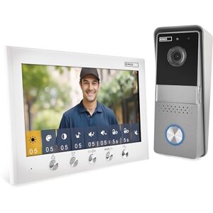 EMOS Video deurintercom, 2-draads uitvoering 720p HD video deurbel waterdichte camera met nachtzicht, monitor met 7 inch kleurendisplay eenvoudige draadinstallatie incl. voeding wit/zilver EMOS Video deurintercom, 2-draads uitvoering 720p HD video deurbel waterdichte camera met nachtzicht, monitor met 7 inch kleurendisplay eenvoudige draadinstallatie incl. voeding wit/zilver