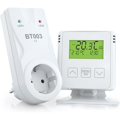 Elektrobock BT733 Draadloze kamerthermostaat met tussenstopcontact, 35 m bereik, voor elektrische verwarming en infraroodverwarming, weekprogramma's, vorstbescherming, wit Elektrobock BT733 Draadloze kamerthermostaat met tussenstopcontact, 35 m bereik, voor elektrische verwarming en infraroodverwarming, weekprogramma's, vorstbescherming, wit