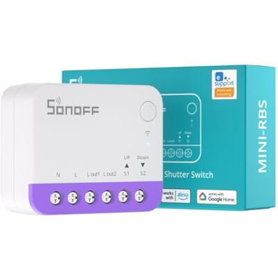 SONOFF Matter Slimme Rolgordijnschakelaar MINI-RBS, 2,4 GHz Wi-Fi, Mini Formaat, Procentuele Bediening, Ondersteuning voor Alexa/Google Home/HomeKit/Home Assistant, Nulleider Vereist, 1 Stuks SONOFF Matter Slimme Rolgordijnschakelaar MINI-RBS, 2,4 GHz Wi-Fi, Mini Formaat, Procentuele Bediening, Ondersteuning voor Alexa/Google Home/HomeKit/Home Assistant, Nulleider Vereist, 1 Stuks