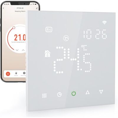 Elektrobock PT741W-EI Kamerthermostaat met wifi, slimme thermostaat voor vloerverwarming en elektrische verwarming, 6 programma's/dag, geofencing & raamopenherkenning, 230 V, 16 A Elektrobock PT741W-EI Kamerthermostaat met wifi, slimme thermostaat voor vloerverwarming en elektrische verwarming, 6 programma's/dag, geofencing & raamopenherkenning, 230 V, 16 A
