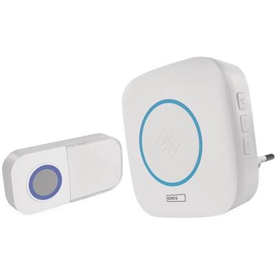 EMOS Deurbel/draadloze belset met bel en waterdichte belknop 36 melodieën, gekleurde signalering 150 m bereik, 4 volumes tot 90 dB plug-in/batterijvoeding wit EMOS Deurbel/draadloze belset met bel en waterdichte belknop 36 melodieën, gekleurde signalering 150 m bereik, 4 volumes tot 90 dB plug-in/batterijvoeding wit