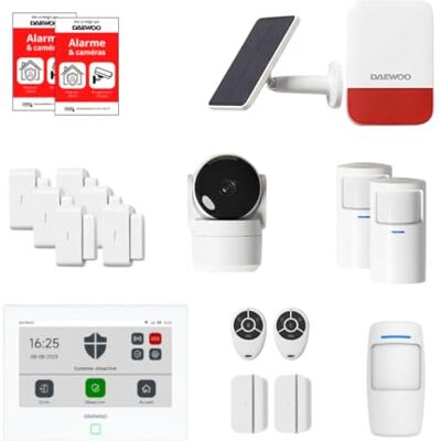 Daewoo Smart Protect Max – Smart Home Alarmpakket met HD-camera, sirene voor buiten op zonne-energie en 8 deurcontacten, compatibel met Alexa & Google Home Daewoo Smart Protect Max – Smart Home Alarmpakket met HD-camera, sirene voor buiten op zonne-energie en 8 deurcontacten, compatibel met Alexa & Google Home
