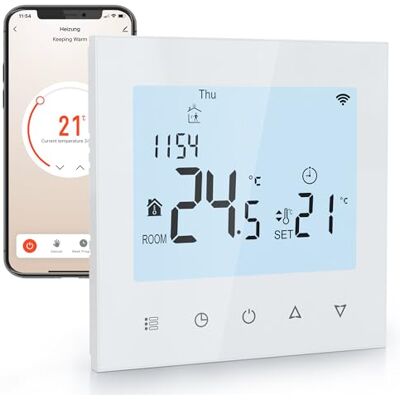 Elektrobock PT740W-EI Kamerthermostaat met wifi, slimme thermostaat voor vloerverwarming en elektrische verwarming, 6 programma's/dag, geofencing & raamopenherkenning, 230 V, 16 A Elektrobock PT740W-EI Kamerthermostaat met wifi, slimme thermostaat voor vloerverwarming en elektrische verwarming, 6 programma's/dag, geofencing & raamopenherkenning, 230 V, 16 A