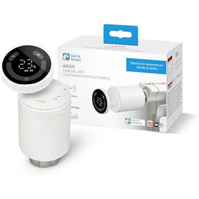 Garza Dubbelpak radiatorkoppen + draagbare sensor, thermostaatventiel, app- en spraakbediening, handmatig/automatische modi, raamherkenning, vorstbescherming en autonomie voor 2 jaar Garza Dubbelpak radiatorkoppen + draagbare sensor, thermostaatventiel, app- en spraakbediening, handmatig/automatische modi, raamherkenning, vorstbescherming en autonomie voor 2 jaar