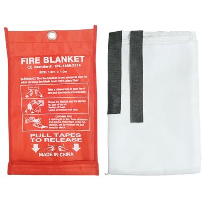 RAM ONLINE Ram® Grote branddeken van 1 m x 1 m met lussen voor kantoor, keuken, veiligheid, thuis, branddeken, wandmontage, branddeken voor noodgevallen, branddeken RAM ONLINE Ram® Grote branddeken van 1 m x 1 m met lussen voor kantoor, keuken, veiligheid, thuis, branddeken, wandmontage, branddeken voor noodgevallen, branddeken