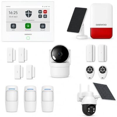 Daewoo AM502L Alarmset, wifi/GSM Touch, 7 inch, draadloos en zonder abonnement, compatibel met dieren, inclusief detectoren + Full HD bewakingscamera, mobiele app inbegrepen Daewoo AM502L Alarmset, wifi/GSM Touch, 7 inch, draadloos en zonder abonnement, compatibel met dieren, inclusief detectoren + Full HD bewakingscamera, mobiele app inbegrepen