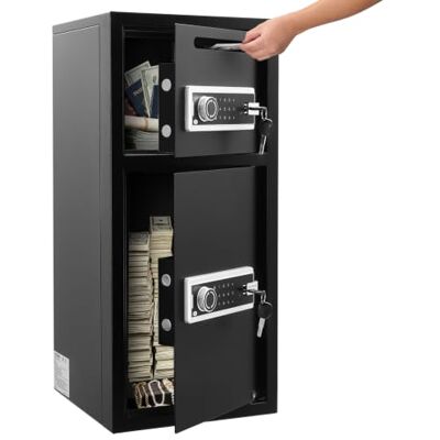 VEVOR kluis met dubbele deur, 93,45 l, digitaal, zwart Elektronisch toetsenbord en sleutel, opbergsleuf, diefstalbeveiliging, voor het opbergen van geld, contant geld, vuurwapens VEVOR kluis met dubbele deur, 93,45 l, digitaal, zwart Elektronisch toetsenbord en sleutel, opbergsleuf, diefstalbeveiliging, voor het opbergen van geld, contant geld, vuurwapens