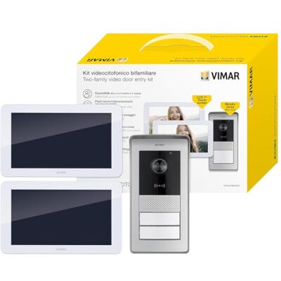 VIMAR K42936 video-deurintercomsysteem, twee-familie-kit, video-deurintercomsysteem, touchscreen, RFID-lezer met 2 toetsen, 2 voedingen 40103, 4-weg busverdeler, bevestigingsklemmen VIMAR K42936 video-deurintercomsysteem, twee-familie-kit, video-deurintercomsysteem, touchscreen, RFID-lezer met 2 toetsen, 2 voedingen 40103, 4-weg busverdeler, bevestigingsklemmen
