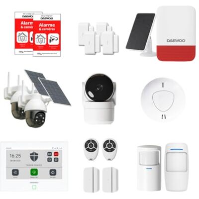 Daewoo Draadloos Smart Home Alarm Ultimate Plus Pack met 2 buitencamera's, 1 Full HD-camera, sirene voor buiten op zonne-energie en 2 detectoren zonder abonnement Alexa & Google Home Daewoo Draadloos Smart Home Alarm Ultimate Plus Pack met 2 buitencamera's, 1 Full HD-camera, sirene voor buiten op zonne-energie en 2 detectoren zonder abonnement Alexa & Google Home