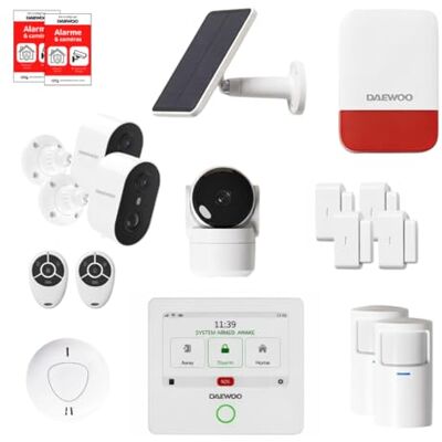 Daewoo Touch Pro+ Smart Home Alarmpakket – beveiligingssysteem zonder abonnement met camera's binnen en buiten, sirene op zonne-energie en rookmelder – compatibel met Alexa en Google Home Daewoo Touch Pro+ Smart Home Alarmpakket – beveiligingssysteem zonder abonnement met camera's binnen en buiten, sirene op zonne-energie en rookmelder – compatibel met Alexa en Google Home