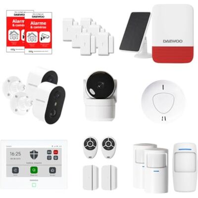 Daewoo Smart Home Alarm zonder abonnement: Smart Protect Safety Max met HD-camera's, zonne-sirene, rookmelder en 8 deurcontacten, compatibel met Alexa en Google Home Daewoo Smart Home Alarm zonder abonnement: Smart Protect Safety Max met HD-camera's, zonne-sirene, rookmelder en 8 deurcontacten, compatibel met Alexa en Google Home