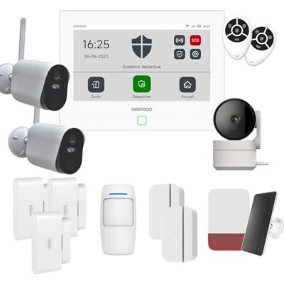 Daewoo AM507L Alarmset, wifi/GSM Touch, 7 inch, draadloos en zonder abonnement, compatibel met dieren, inclusief detectoren + Full HD bewakingscamera, mobiele app inbegrepen Daewoo AM507L Alarmset, wifi/GSM Touch, 7 inch, draadloos en zonder abonnement, compatibel met dieren, inclusief detectoren + Full HD bewakingscamera, mobiele app inbegrepen
