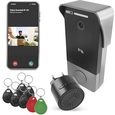 EMOS GoSmart video-deurbel met app, 1-draads ethernetverbinding, waterdichte Smart Home videobel, Full HD 2 MP-camera, inclusief bel, voeding, RFID-chips en montage-accessoires EMOS GoSmart video-deurbel met app, 1-draads ethernetverbinding, waterdichte Smart Home videobel, Full HD 2 MP-camera, inclusief bel, voeding, RFID-chips en montage-accessoires