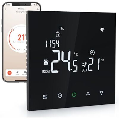 Elektrobock PT740B-EI Kamerthermostaat met wifi, slimme thermostaat voor vloerverwarming en elektrische verwarming, 6 programma's/dag, geofencing & raamopenherkenning, 230 V, 16 A Elektrobock PT740B-EI Kamerthermostaat met wifi, slimme thermostaat voor vloerverwarming en elektrische verwarming, 6 programma's/dag, geofencing & raamopenherkenning, 230 V, 16 A