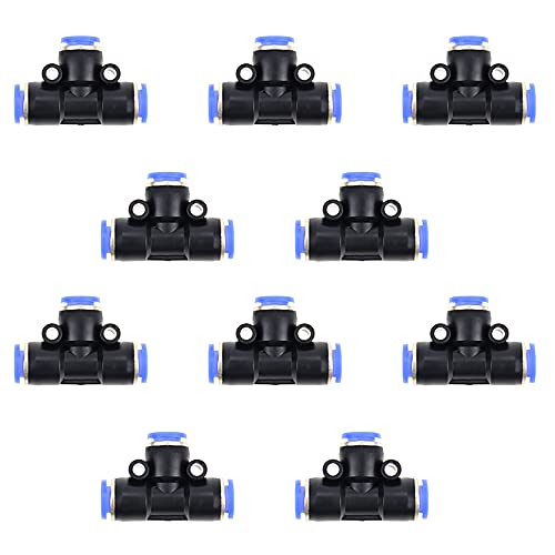 ZXShow 10 stuks 6 mm T-connectoren PE6 pneumatische aansluitingen, pneumatische connectoren, 3-weg push in snelconnectoren, persluchtconnectoren, pneumatische connectoren voor pneumatische