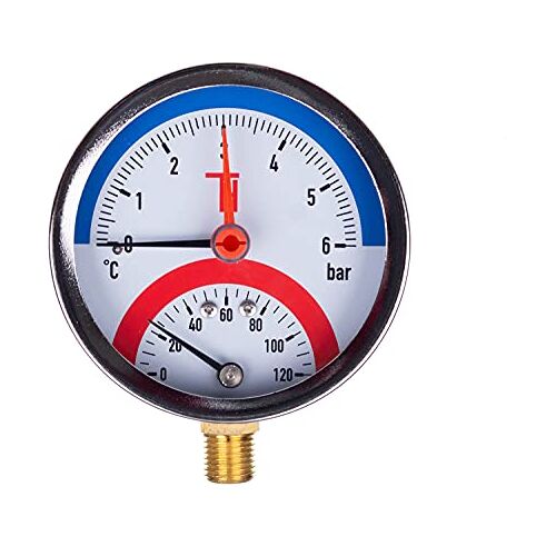 THERMIS Thermomanometer aansluiting van onder G1/2 (80 mm) 0-120 °C (0-6 bar) temperatuur manometer 3081