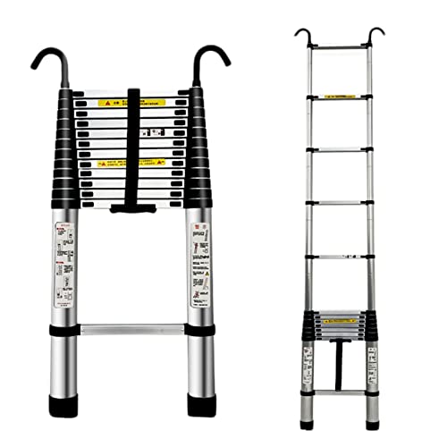 FOIHHS WAH Telescopische ladder 8m/ 7m/ 6m/ 5m/ 4m/ 3m/ 2m/ 1m hoge, uitschuifbare telescopische ladders voor thuis, zolder en buitenbouw, capaciteit 330 lbs (maat: 1,9 m/6,2 ft) WZSS