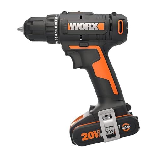 WORX WX100 Accu-boorschroevendraaier, 20 V, krachtige accuschroevendraaier voor boren en schroeven, incl. accu en oplader,zwart