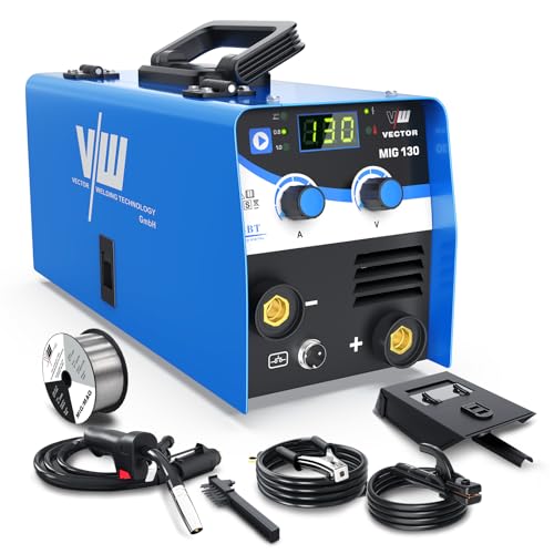 VECTOR Welding MIG MAG lasapparaat, 130 A, vuldraad, lasapparaat, set voor beginners, IGBT-interver-lasapparaat met elektrodenlasfunctie,