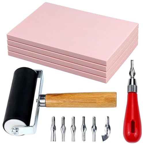 Ruarby Rubber Stempel Maken Kit Blok Afdrukken Starter Tool Linoleum Cutter Met 6 Type Roller Tracings Papier Rubber Stempel Carving Kit