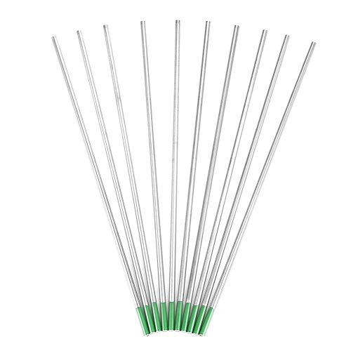 YWBL-WH 10 Stuks Pure Wolfraam Elektroden WP Groene Tip 1.0/1.6/2.0/2.4/3.2mm 250-400A voor AC TIG Lassen (2.4mm * 175mm), Wolfraam Elektrode