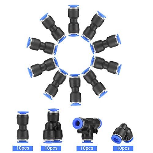 ANGGREK 40 stuks pneumatische connectors van 6 mm, pneumatische connectoren in 4 vorm, rechte pneumatische connector/recht/elleboog/T-vormig/Y-verbinding, Persluchtslang verbinding pneumatische fittings