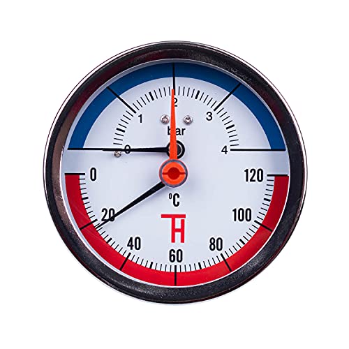 THERMIS Thermomanometer, aansluiting van achter, G1/2 (80 mm) 0-120 °C (0-4 bar), temperatuurmanometer 3082