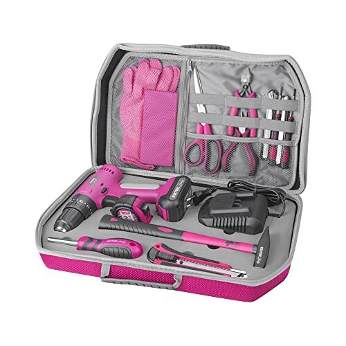 Extol Lady Accu-schroefboormachine set 27-delig I 12V Li-Ion vrouwen accuschroevendraaier roze met slagfunctie 2000 mAh I 2-speed accu-slagboorschroevendraaier met gereedschapstas I met roze koffer