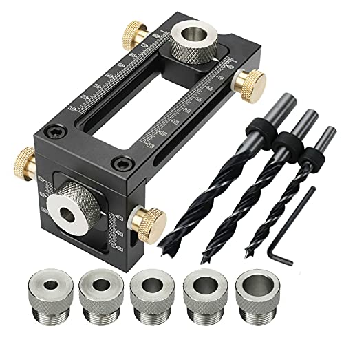 Nachar Self Center Deuvel Jig Kit, 2-in-1 verstelbare houtbewerking Boren Puncher Locator met 6/8/10/12/15mm Pin Armatuur Houtbewerking Gewrichten Gereedschap Boren Gids Set voor Thuis Professionals