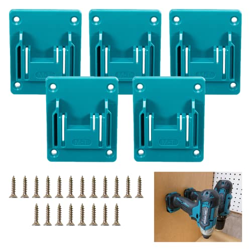 Rozlchar 5 stuks gereedschapshouders, boorhouder, wandhouder, geschikt voor Makita 18 V boorgereedschap en elektrisch gereedschap met 20 schroeven (cyaanblauw)