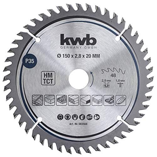 kwb Cirkelzaagblad 150 x 20 mm, zeer fijne snede, zaagblad geschikt voor werkbladen, hout en gecoate platen