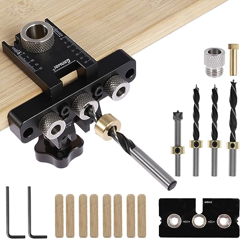 Wifujoy Doweling Jig, 8/10/15 mm doweling Jig, 3-in-1 zakgat, voor houtbewerking, instelbaar boorsjabloon, houtbewerking, doweling jig kit voor houtbewerking, deuvelmal