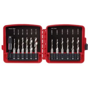 Neiko 10059A Combinatieboor- en tapbitset met snelwisseladapter, 13-delig, SAE (6-32NC tot 1/4-20NC) en metrische boorset (M3 tot M10), metrische tapset Neiko 10059A Combinatieboor- en tapbitset met snelwisseladapter, 13-delig, SAE (6-32NC tot 1/4-20NC) en metrische boorset (M3 tot M10), metrische tapset