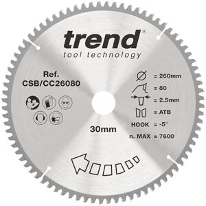 TREND CraftPro crosscutting TCT-cirkelzaagblad met negatieve haaksnede, 260 mm diameter x 80 tanden x 30 mm asgat, wolfraamcarbide getipt, CSB/CC26080 TREND CraftPro crosscutting TCT-cirkelzaagblad met negatieve haaksnede, 260 mm diameter x 80 tanden x 30 mm asgat, wolfraamcarbide getipt, CSB/CC26080