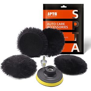 SPTA HWPPS3M14M6 Lamswollen pad, 5-delig, 80 mm, polijstschijf, polijstset, klittenband pad polijstschijf + M14 booradapter voor auto polijstmachine SPTA HWPPS3M14M6 Lamswollen pad, 5-delig, 80 mm, polijstschijf, polijstset, klittenband pad polijstschijf + M14 booradapter voor auto polijstmachine