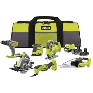 RYOBI 18 V ONE+ 10-delige accu-combokit RCK186O-242SZL, slagboorschroevendraaier, decoupeerzaag, handcirkelzaag, multitool, vibratieschuurmachine, handstofzuiger, 2 accu's (4,0 Ah en 2,0 Ah), oplader, RYOBI 18 V ONE+ 10-delige accu-combokit RCK186O-242SZL, slagboorschroevendraaier, decoupeerzaag, handcirkelzaag, multitool, vibratieschuurmachine, handstofzuiger, 2 accu's (4,0 Ah en 2,0 Ah), oplader,
