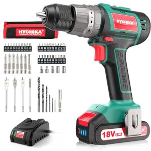 HYCHIKA BETTER TOOLS FOR BETTER LIFE Draadloze Hamerboor, HYCHIKA 18V 60 N.m. Borstelloze Elektrische Boormachine met 2Ah Li-ionenbatterij, 21+3 Torsie-instelling, Instelbaar op 2 Snelheden, 53PCS-Toebehoren HYCHIKA BETTER TOOLS FOR BETTER LIFE Draadloze Hamerboor, HYCHIKA 18V 60 N.m. Borstelloze Elektrische Boormachine met 2Ah Li-ionenbatterij, 21+3 Torsie-instelling, Instelbaar op 2 Snelheden, 53PCS-Toebehoren
