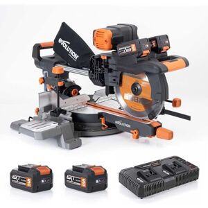 Evolution Power Tools R255SMS-DB-Li Draadloze Dubbel Gehoekte Schuif-Afschuifzaag 2x 18V Li-Ion EXT Inclusief Zaagblad voor Meerdere Materialen, Zaagt Hout, Metaal, 255 mm Evolution Power Tools R255SMS-DB-Li Draadloze Dubbel Gehoekte Schuif-Afschuifzaag 2x 18V Li-Ion EXT Inclusief Zaagblad voor Meerdere Materialen, Zaagt Hout, Metaal, 255 mm